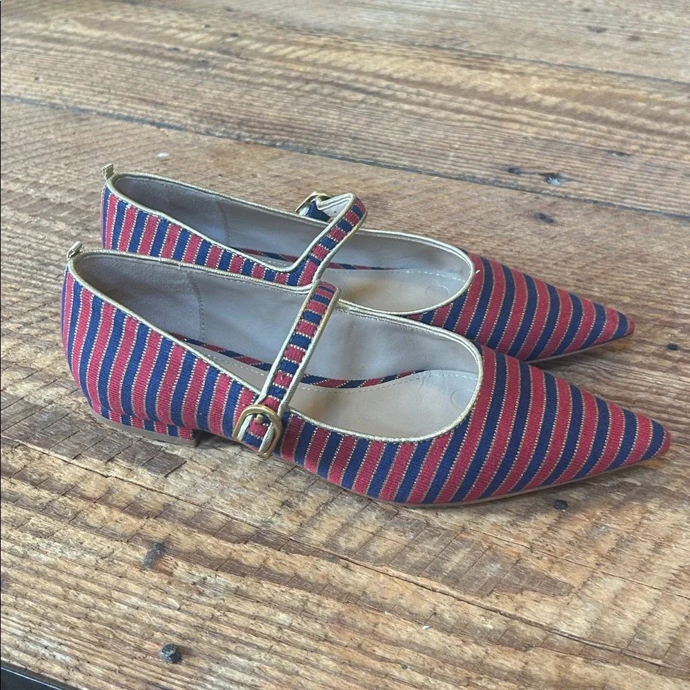 Boden Pointed Toe Mary Jane Shoes Red/ Navy Stripe